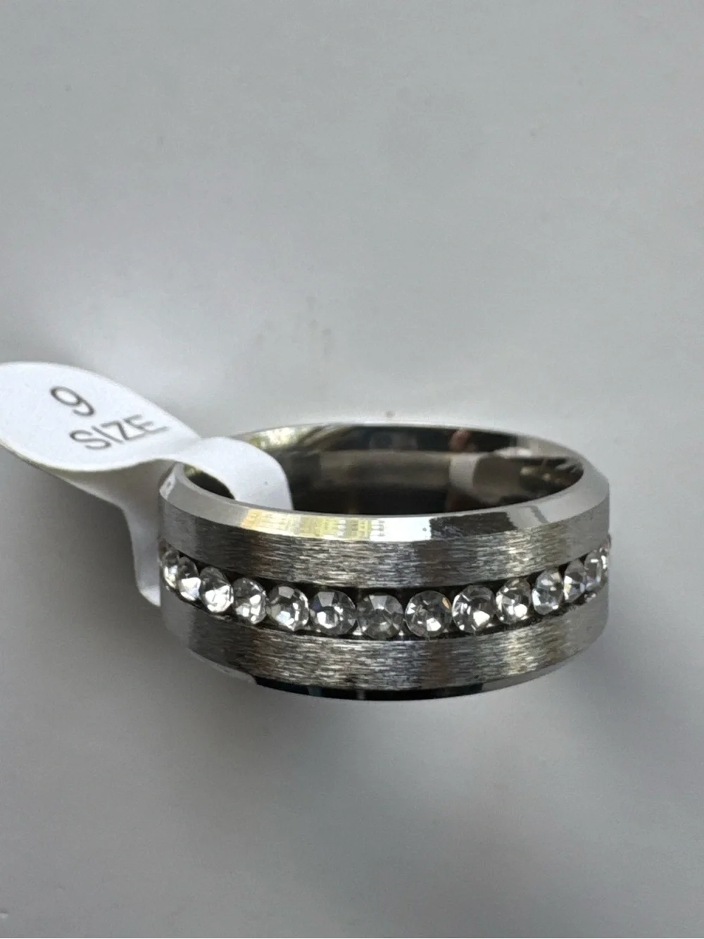 ❤️ Silver Crystal-Channel Band Ring Women Mens Jewelry Wedding Prom Size 9